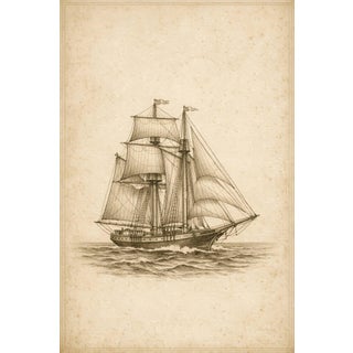 Antique Sailing Ship Study, Minimalist Nautical Art Print, 24″ × 36″ For Sale