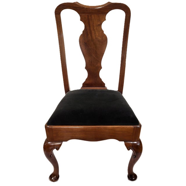 Pair 19th C English Queen Anne Mahogany Splat Back Slip Seat Side Chairs For Sale - Image 9 of 15