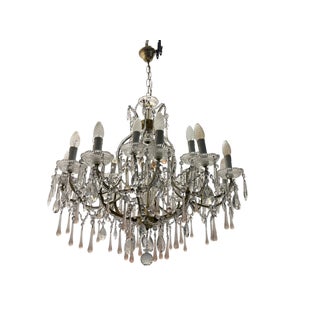 Large Pink Crystal Beaded Murano Glass Drop Chandelier, 1970s For Sale