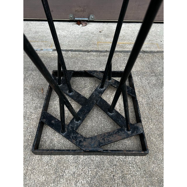 Vintage Brutalist Style Hand Wrought Iron Outdoor Glass Top Tables ~ Pair For Sale - Image 9 of 12