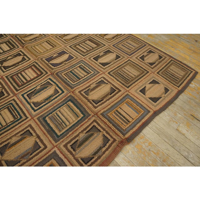 1930s Multibrown Checks Folk Art Vintage American Hooked Rug 6' X 8' 9" Handknotted Wool Carpet For Sale - Image 9 of 10