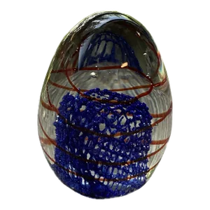 1960s Murano Attributed Paperweight Blue Red Ribbon Italian Art Glass