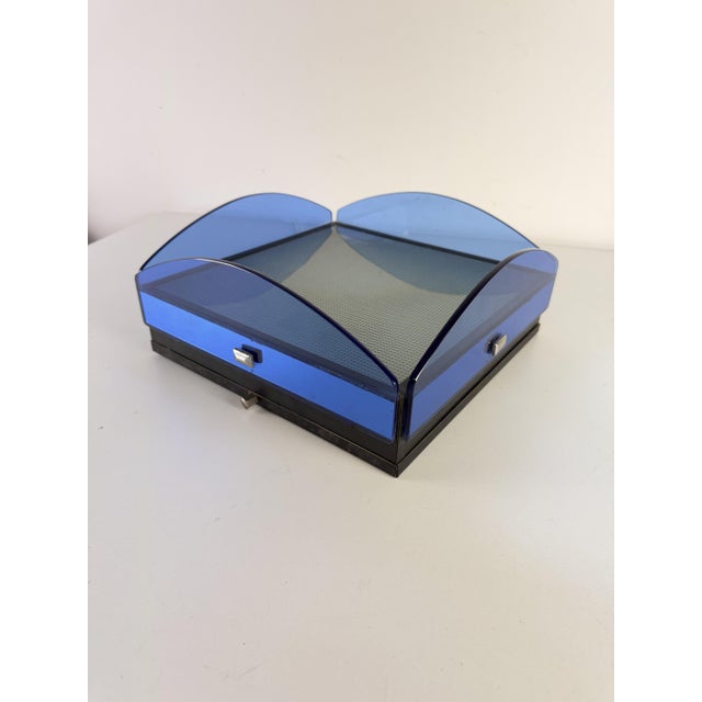 Mid-Century Modern Three-Light Ceiling Lamp in Blue Stained Glass, 1960s For Sale - Image 3 of 10