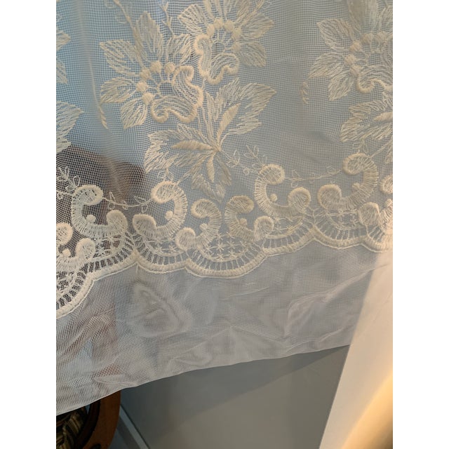 Mid 20th Century Vintage Extra Wide Ivory Floral Lace Sheer Drapery Panel For Sale - Image 5 of 12
