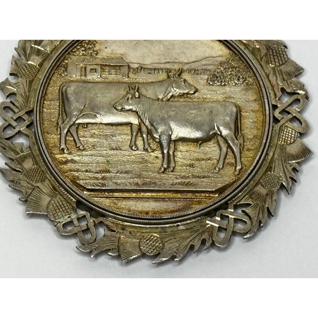 Silver 19th Century Scottish Silver Agricultural Prize Medal Ayrshire Cow & Calf Bull With Original Case For Sale - Image 8 of 18