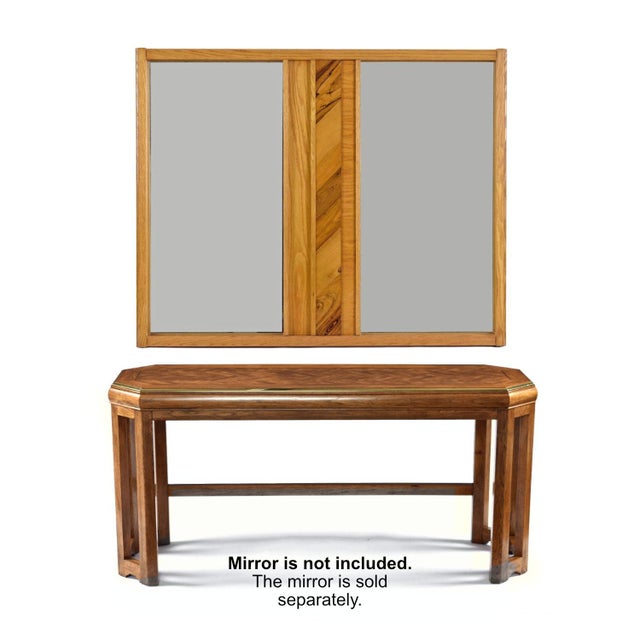 Karl Springer Art Deco Inspired Herringbone Parquet Top Gold Trim Oak Console Table For Sale - Image 4 of 9
