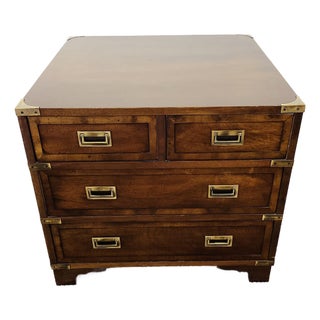 Vintage 1960s Campaign Style Wood & Brass Side Table For Sale