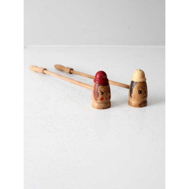 Mid-Century Novelty Wood Salt and Pepper Shakers Pair For Sale - Image 6 of 7