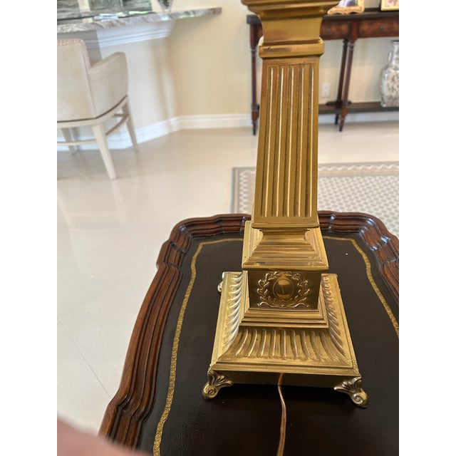 Brass Table Lamp With Custom Black Silk Shade For Sale - Image 4 of 9
