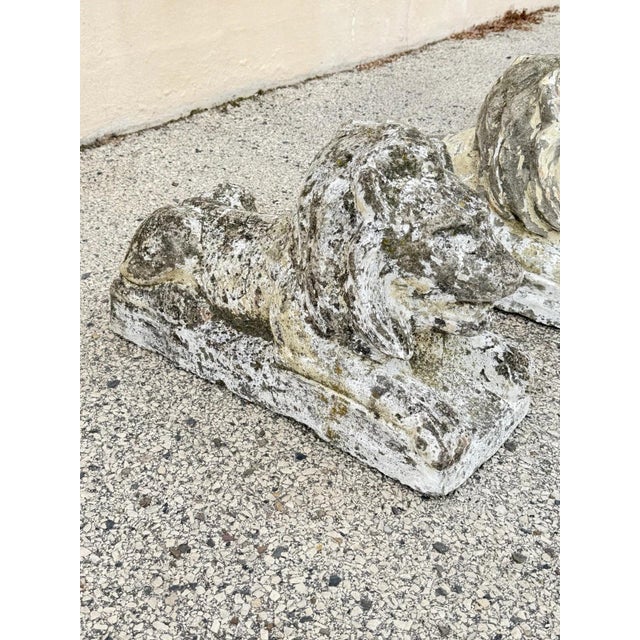 White Vintage Classical Style Cast Cement Concrete Guardian Entry Lions - Pair For Sale - Image 8 of 16