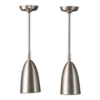 Late 1950s Spun Aluminum Aluminium Pendant Lamp Tapered Shade Dome Virden Lighting - a Pair For Sale