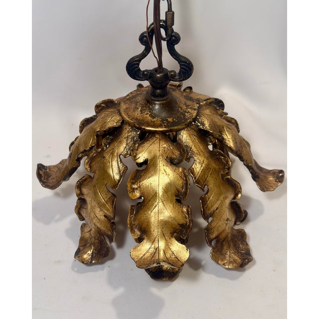 Banci Vintage Banci Firenze Style Hand-Gilt Oak Leaf Pendant Light For Sale - Image 4 of 12