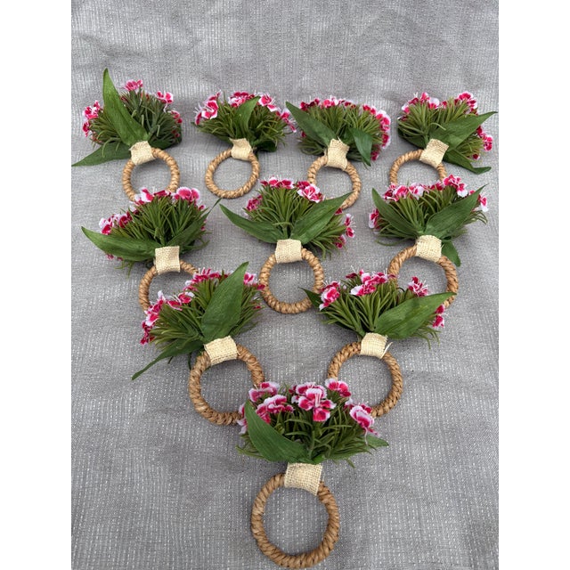 Pink White Flower Napkin Rings Set of 10 For Sale - Image 12 of 12