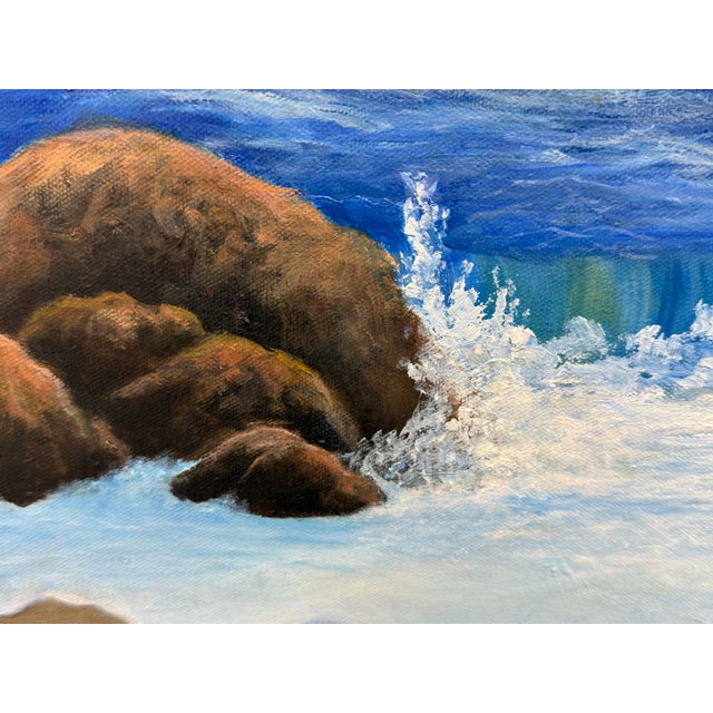 Sky Blue Ruth Rediger "Wavey Waves" Oil Painting, Signed For Sale - Image 8 of 12
