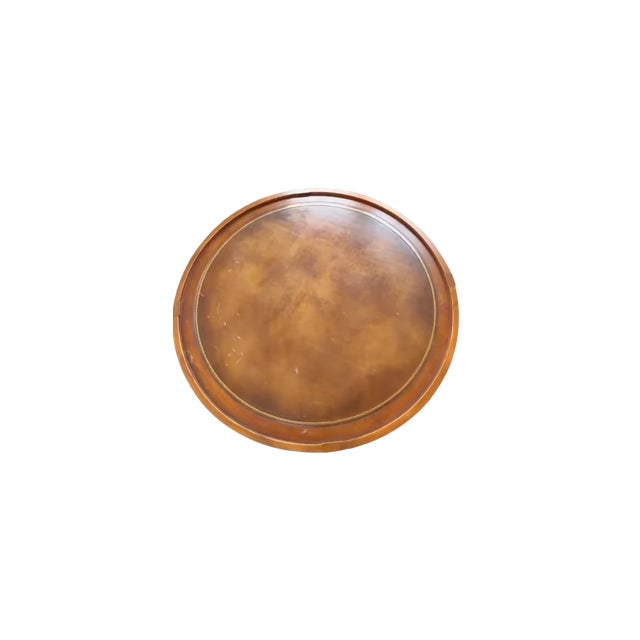 Wood Mid 20th Century French Provincial Round Coffee Table With Gold-Embossed Inset & Cabriole Legs For Sale - Image 7 of 7