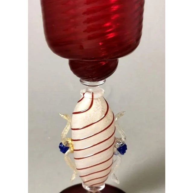 Red 1970s Murano Glass Goblet "Tipetto" Red Blown Glass With Gold Leaf Decoration For Sale - Image 8 of 12
