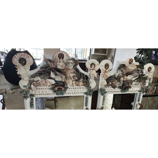 Vintage 60’s Twin Faux Bamboo & Seashell Encrusted Wall Mirrors - Designed by Cheryl P. Kohloff For Sale - Image 11 of 18
