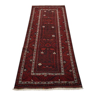 Baloch Rug 3’9” X 8’3” Black Wool Vintage Tribal Hand-Knotted Oriental Carpet For Sale