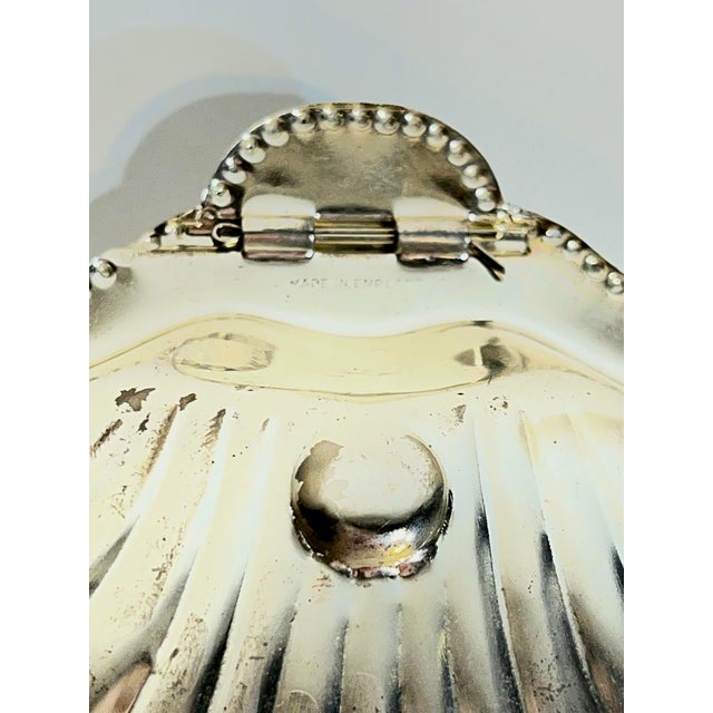 Metal Vintage English Silver Plate Shell Caviar Dish With Glass Liner, Coastal Regency Style For Sale - Image 7 of 10