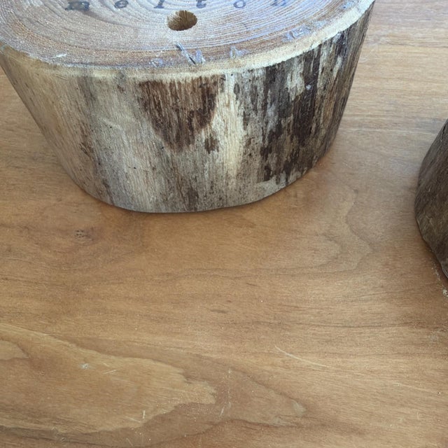 Tracy Melton Hand Painted Tree Wood Art Blocks Signed Folk Art Set of 2 For Sale - Image 9 of 10