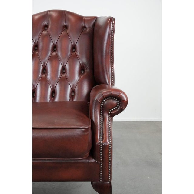 Chesterfield Wing Chair in Cowhide Leather For Sale - Image 9 of 13