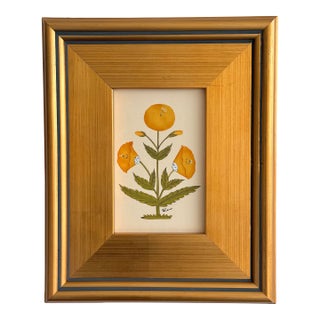 Original Hand-Painted Mustard Brown Floral Motif Paining, Framed For Sale