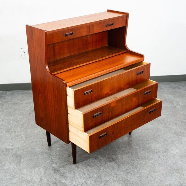 Mid Century Danish Modern Secretary Desk Teak Pull Out Drawers Office Vintage Vg For Sale - Image 11 of 11