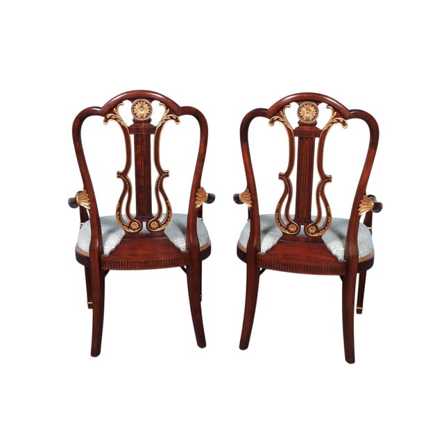 Brown English Regency Lyre Back Gilded Armchairs, a Pair For Sale - Image 8 of 9