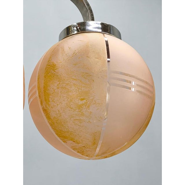 1940s Art Deco Pink Glass Chandelier, Czechoslovakia, 1940s For Sale - Image 5 of 14