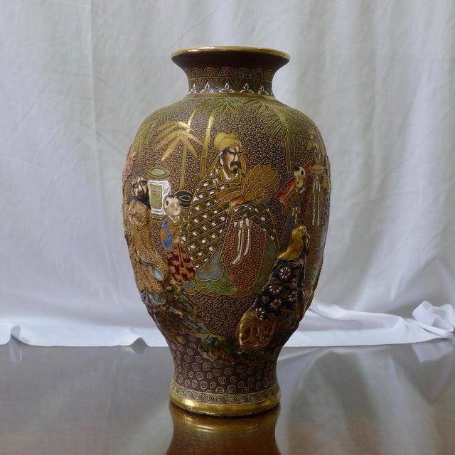Japanese Satsuma Moriage Porcelain Vase For Sale - Image 5 of 11