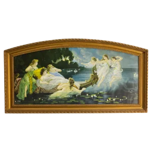 H Clementz, Boat of Nymphs, Late 19th Century, Chromolithograph, Framed