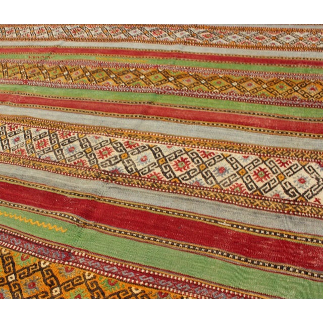 Mid 20th Century Fine Weave Turkish Kilim With Embroidery For Sale - Image 5 of 13