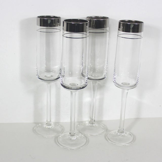 Mid-Century Modern Silver Rim Champagne Flutes Glasses- Set of 4 For Sale - Image 11 of 12