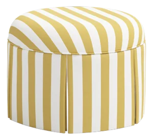 Spritely Home Ely Skirted Ottoman in Canopy Stripe Honey
