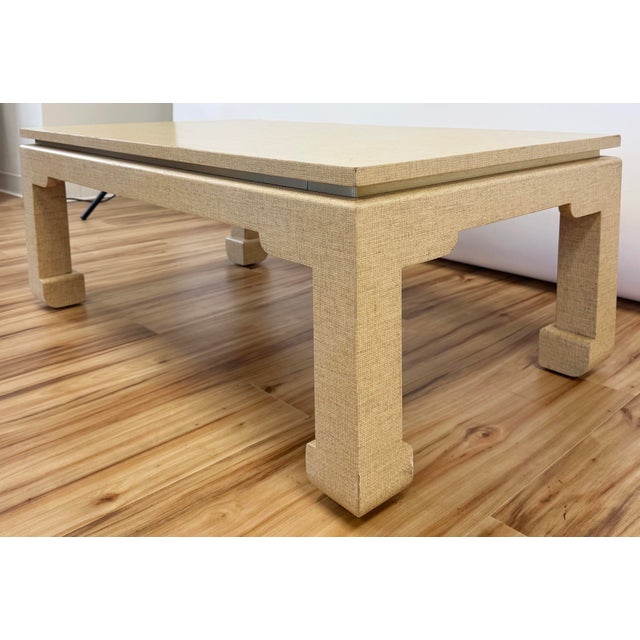Mid 20th Century Vintage Ming Leg Grasscloth Wrapped Coffee Table For Sale - Image 5 of 11