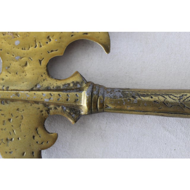 Vintage Ornate Brass Finish Decorative Gothic Halberd Spear Axe Hook Wall Mount For Sale - Image 9 of 11