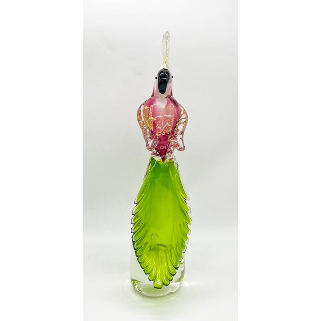 Alfredo Barbini Vintage Alfredo Barbini Style Pink, Green, and Gold Aventurine Cockatoo Bird Figurine For Sale - Image 4 of 11