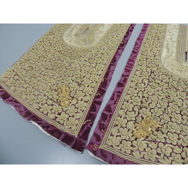 Antique Heavy Gold Persian Embroidered With Metallic Threads Textile Fragments - Set of 2 For Sale - Image 4 of 6