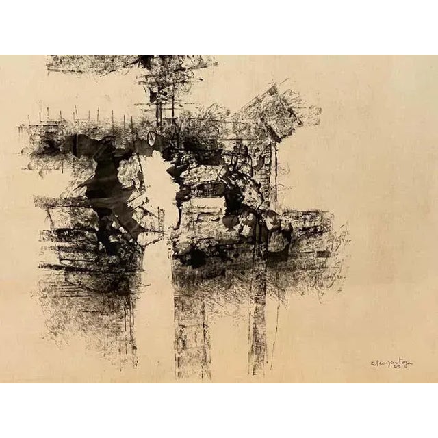 Mid-Century Modern Enigmatic Monochrome Black and White Ink Drawing For Sale - Image 3 of 4