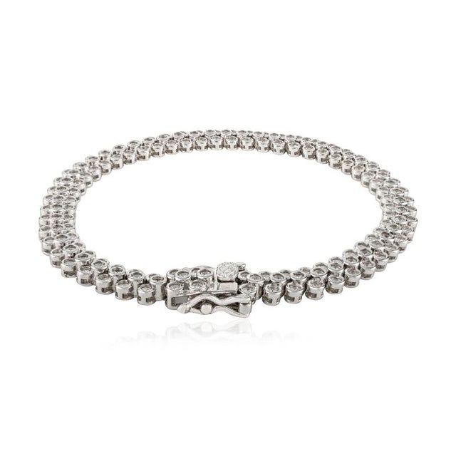 Metal Navette Art Partywear Silver Tennis Bracelet Featurng Sparkling Cz Diamonds 7 Inches For Sale - Image 7 of 10