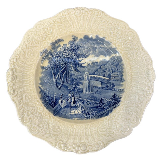 1890s Ridgways "Catskill Moss" Fairmount Gardens Blue Transferware Plates - Set of 4 An exceptional and rare find for the...