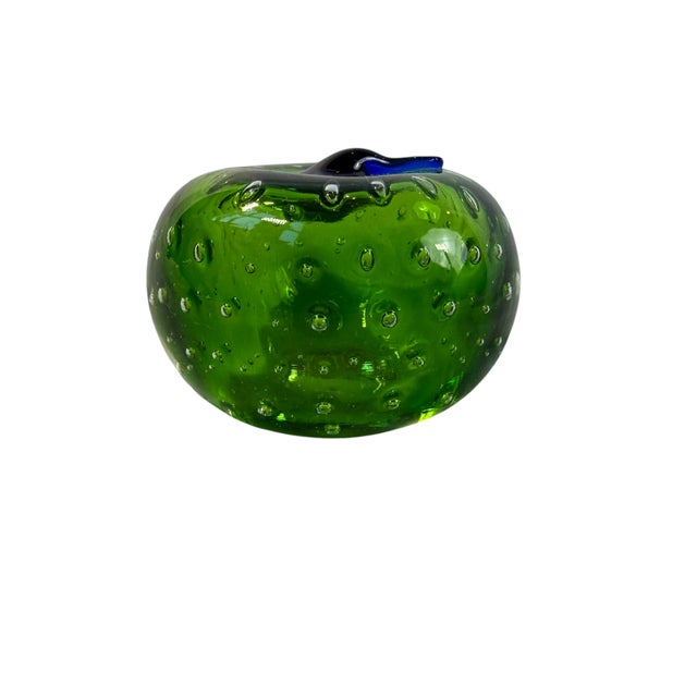 1970's Vintage Murano Glass Style Green Apple Paperweight For Sale - Image 4 of 12