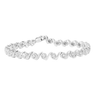 .925 Sterling Silver 1/2 Cttw Round Diamond Halo S-Link Bracelet (I-J Color, I2-I3 Clarity) - 7.25" For Sale