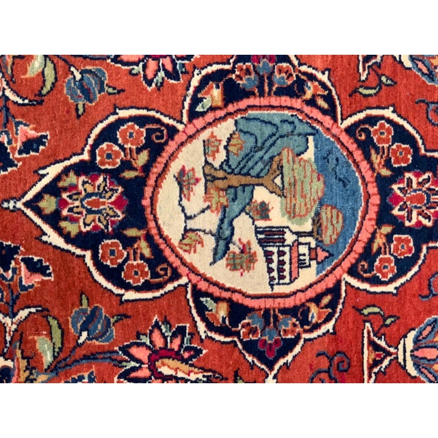 Ruby Red Antique Hand Knotted Persian Kashan Rug For Sale - Image 8 of 12