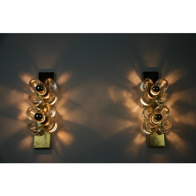 Mid-Century Brass and Glass Wall Lamps attributed to Sische, Germany, 1960s, Set of 2 For Sale - Image 3 of 11