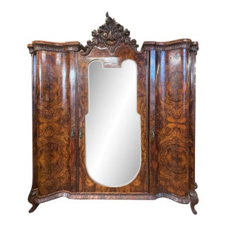 Antique Italian Burlwood Veneer Armoire For Sale