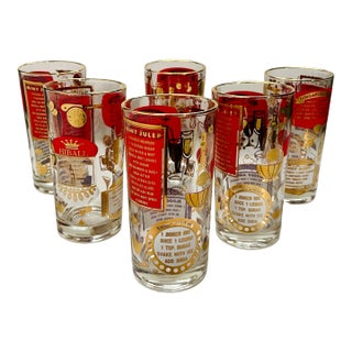 Mid 20th Century Red & Gold Cocktail Recipe Tumbler Glasses- Set of 6 For Sale