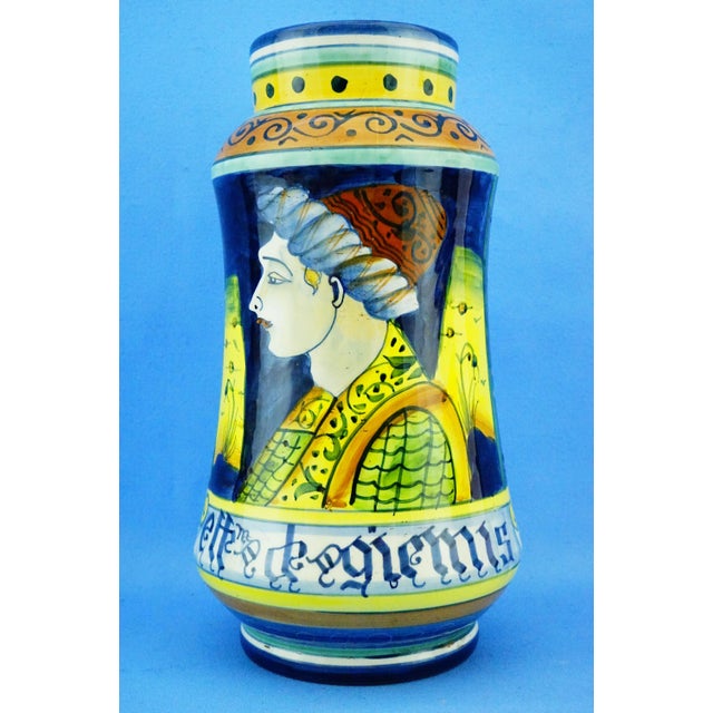 Ceramic 20th Century Renaissance Albarello Pharmacy Vase in Majolica Ceramic from Deruta, Italy, 1950s For Sale - Image 7 of 18