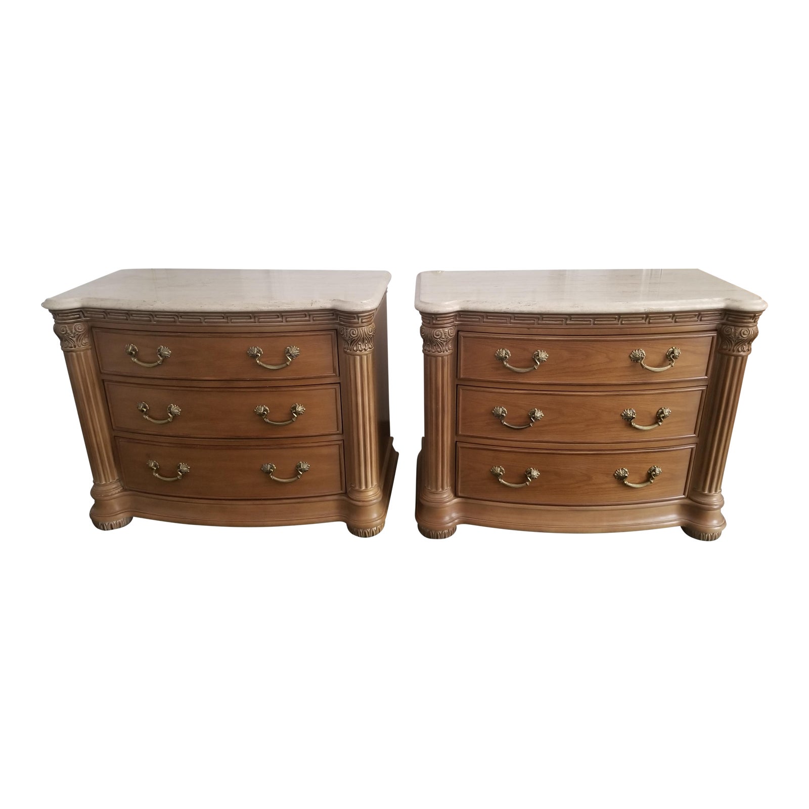 Bernhardt Marble Top & Solid Oak Nightstands A Pair Chairish