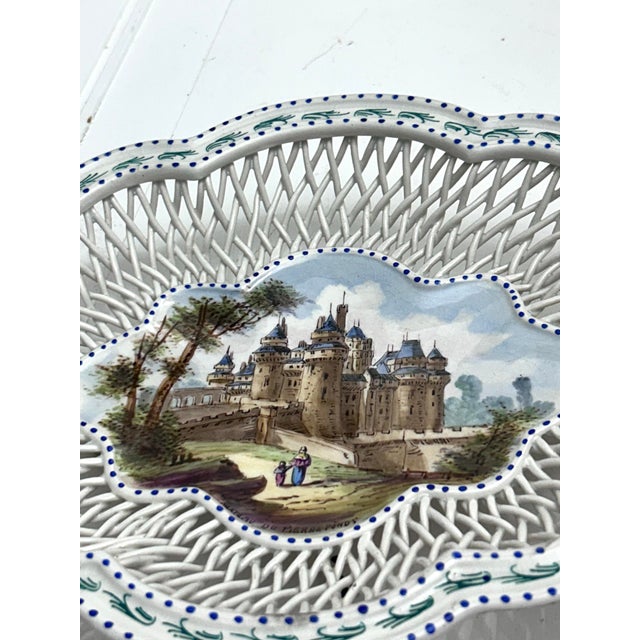 French Country Lille France Faience Lattice Centerpiece Bowl For Sale - Image 3 of 12